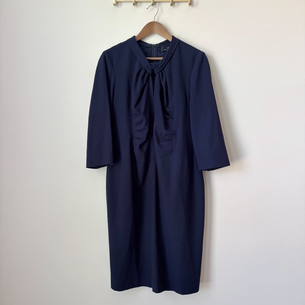 Rena Lange Navy Blue Wool Shift Dress Sz 16 Quiet Luxury